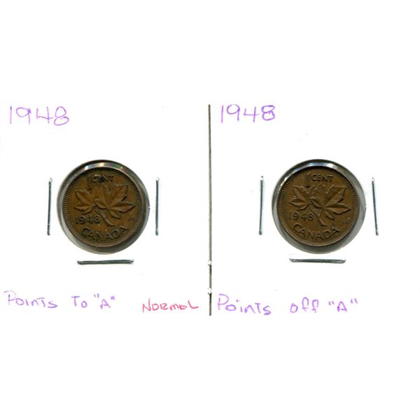 (2) 1948 George V One Cent Coins