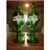 Pair Victorian Cut Green Covered Glass Jar Vase#1611845