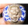 Image 1 : Antique PORCELAIN SNUFF BOTTLE w LIONS #1619802