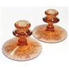 Image 1 : Amber Depression Glass Art Deco Candlesticks #1630944