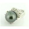 Vintage 13.5mm Black Pearl & Dia 14k WGold Ring#1642525
