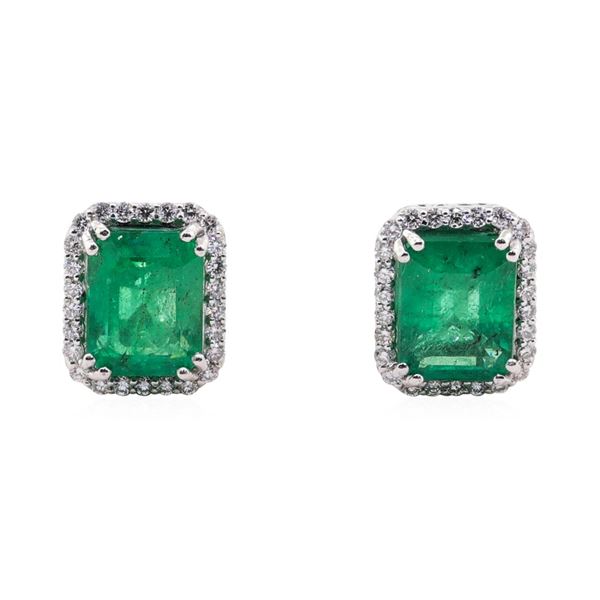 3.71 ctw Emerald and Diamond Earrings - Platinum