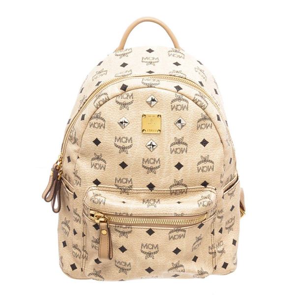 MCM Cream Canvas GM Backpack