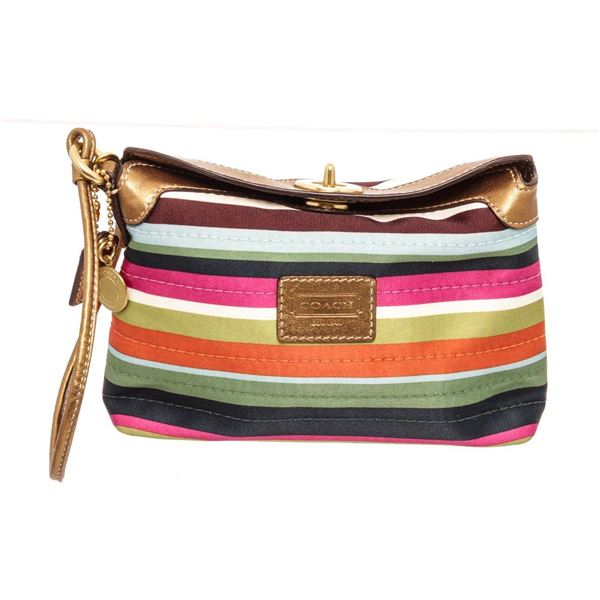 Coach Multicolor Legacy Stripe Satin Wristlet