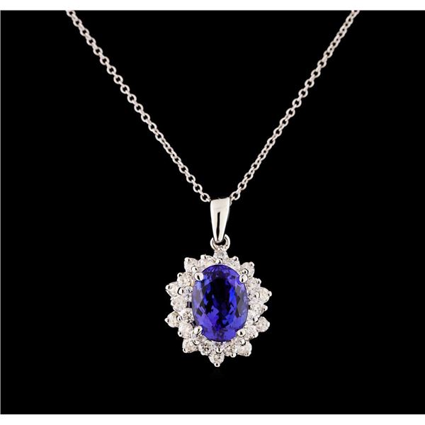 3.40 ctw Tanzanite and Diamond Pendant With Chain - 14KT White Gold
