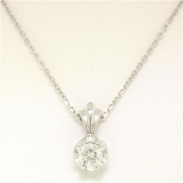 NEW 14k White Gold .45 ctw F VS2 Round Diamond Illusion Solitaire Pendant & Chai