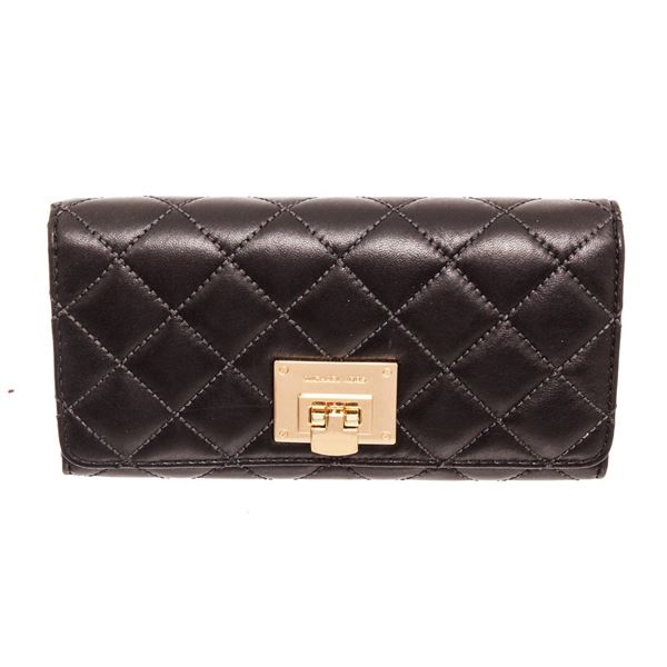 Michael Kors Black Astrid Leather Flap Lock Wallet