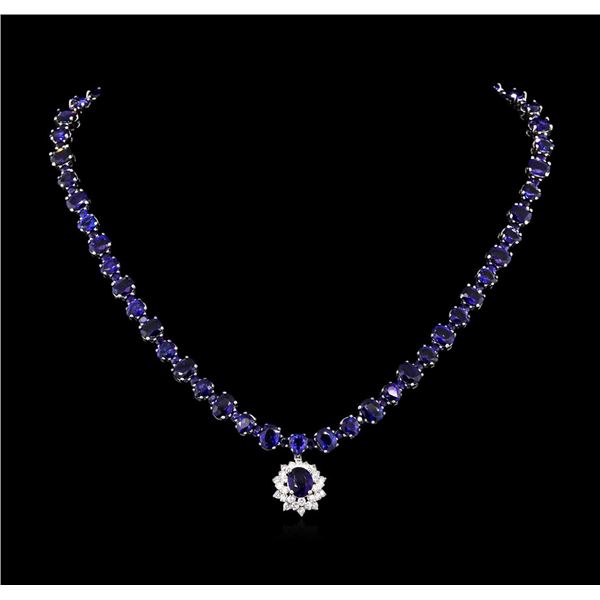 50.00 ctw Blue Sapphire and Diamond Necklace - 14KT White Gold