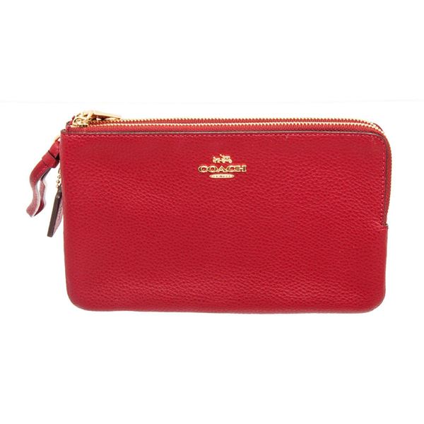 Coach Red Pebbled Leather Double Zip Wristlet