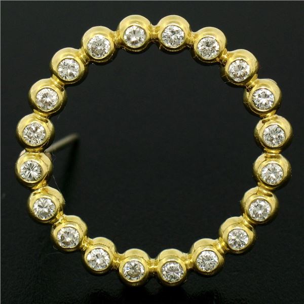 18k Yellow Gold .60 ctw 20 Bezel Set Round Diamond Circle of Life Pin Brooch 23m
