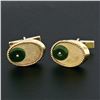 Image 2 : Vintage Men's 14K Yellow Gold Jade Disc Oval Florentine Twisted Wire Cufflinks