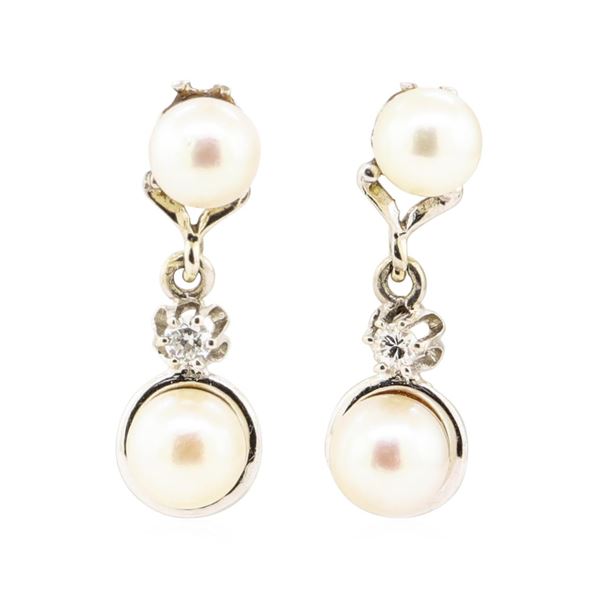 0.10 ctw Diamond and Pearl Earrings - 14KT White Gold