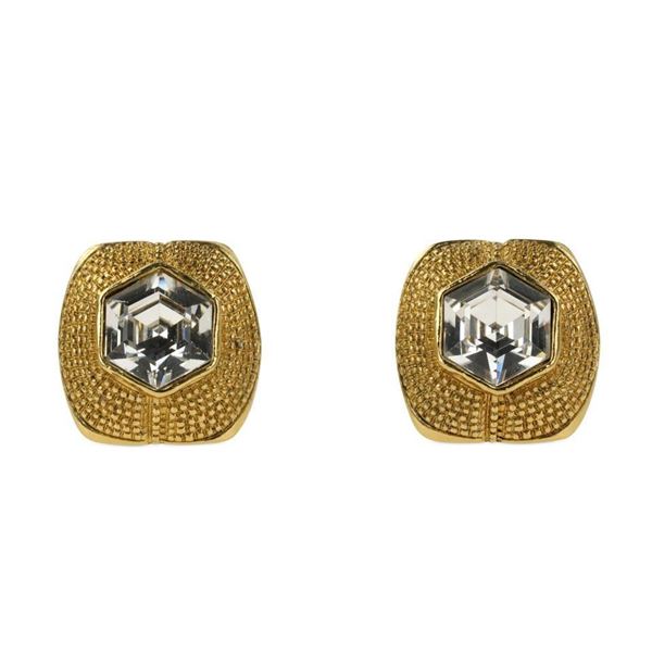 Chanel Gold Vintage Crystal Clip On Earrings