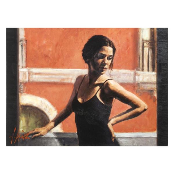 Fabian Perez, "Christine At Balcony" Hand Textured Limited Edition Giclee on Boa