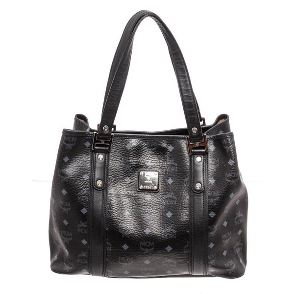 MCM Black Visetos Coated Canvas Shopper Tote Bag