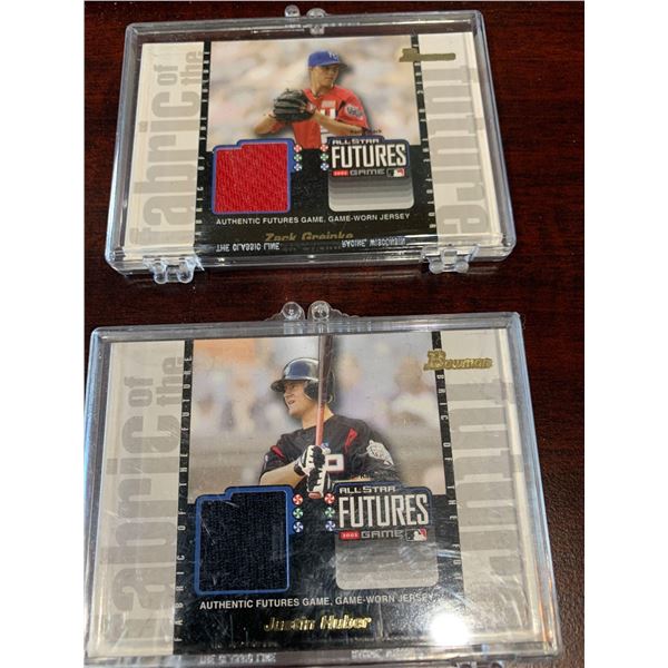 Lot of 2 Futures Baseball Fabric Game jersey cards Zack Greinke  Justin Huber