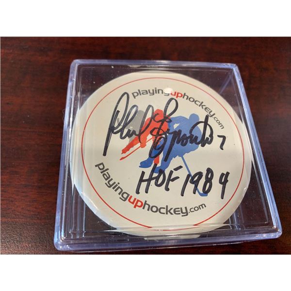 Signed Phil Esposito Cased Puck