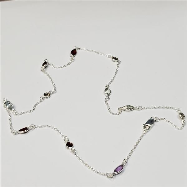 Silver Muti Genuine Gemstone 18 Necklace, Suggested Retail Value $300 (Estimated Selling Price from 