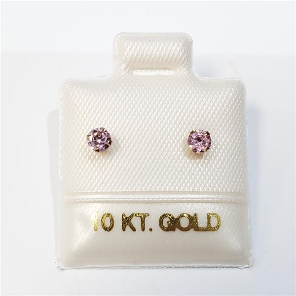 10K Yellow Gold Pink Cz Earrings, Made in Canada, Suggested Retail Value $160