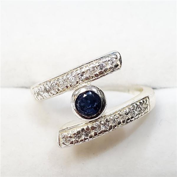 Silver Created Sapphire  Cz Ring, Suggested Retail Value $120