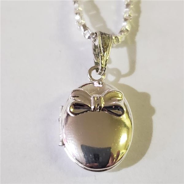 Silver Locket Pendant Necklace (~length 16inches) (~weight 6.3g), Suggested Retail Value $160