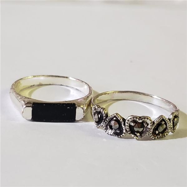 Silver Lot Of 2 Onyx Marcasite Ring (~weight 4.34g), Suggested Retail Value $160