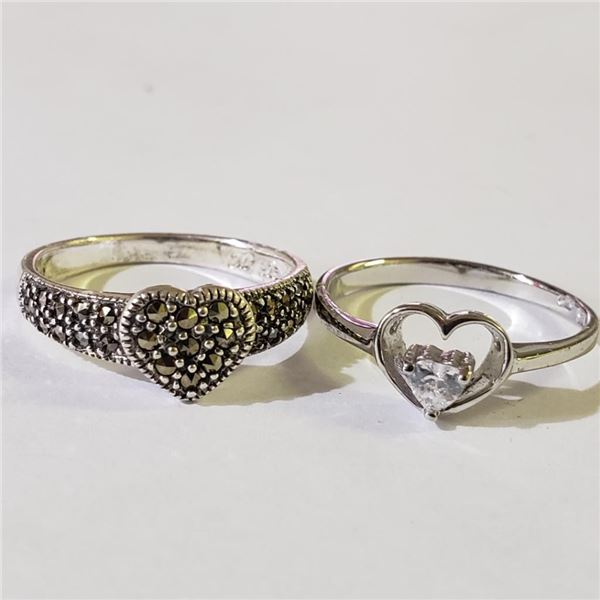 Silver Lot Of 2 Cubic Zirconia Marcasite Ring (~weight 5g), Suggested Retail Value $160