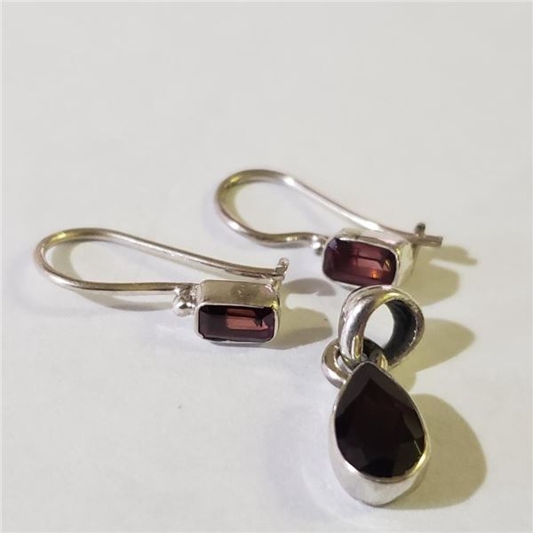 Silver Garnet Earring  Pendant Set, Suggested Retail Value $100