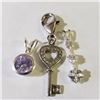Image 1 : Silver Lot Of 3 Key Chain Heart Cz Pendant, Suggested Retail Value $140