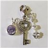 Image 2 : Silver Lot Of 3 Key Chain Heart Cz Pendant, Suggested Retail Value $140