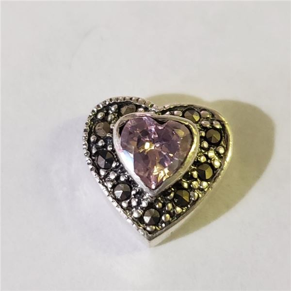 Silver Cubic Zirconia Marcasite Heart Pendant, Suggested Retail Value $80