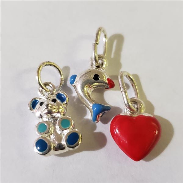 Silver Lot Of 3 Bear Heart Shaped Pendant, Suggested Retail Value $140