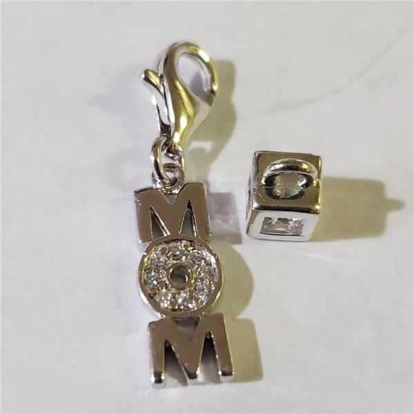 Silver Lot Of 2 Mom Designed Cube Cz Pendant, Suggested Retail Value $140