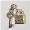 Image 2 : Silver Lot Of 2 Key  Heart Cz Hang An Charm Pendant (~weight 3.95g), Suggested Retail Value $140
