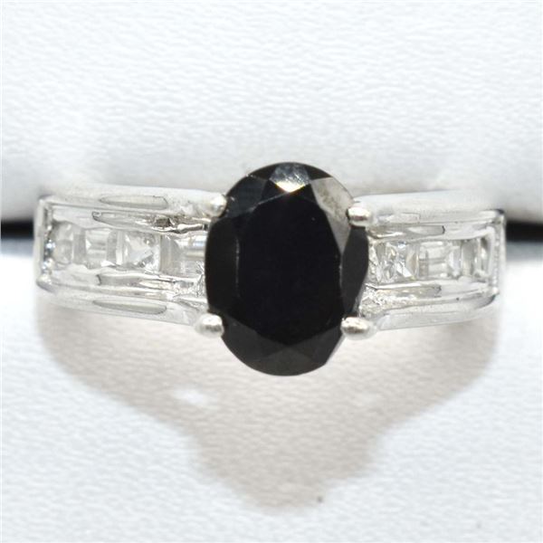 Silver Black Spinel(1.8ct) Rhodium Plated Ring (~weight 5.05g), Suggested Retail Value $250 (Estimat