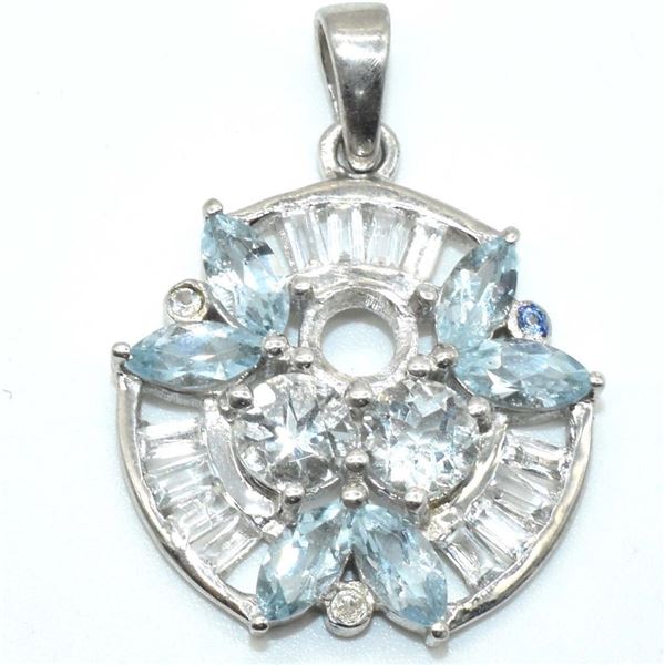 Silver Blue Topaz Cz(3.9ct) Rhodium Plated Pendant (~weight 4.05g), Suggested Retail Value $200 (Est