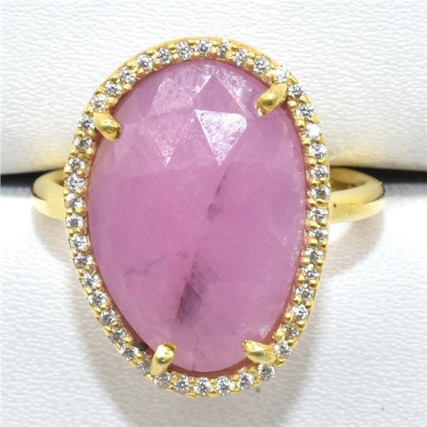 Gpss Ruby Cz(8.1ct) Rhodium Plated Ring (~weight 5.3g), Suggested Retail Value $300 (Estimated Selli