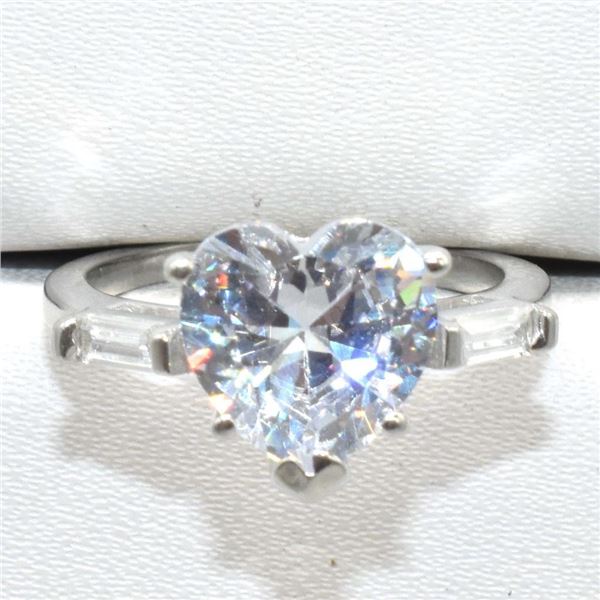 Silver Cubic Zirconia(3.5ct) Rhodium Plated Ring (~weight 4.2g), Suggested Retail Value $200 (Estima