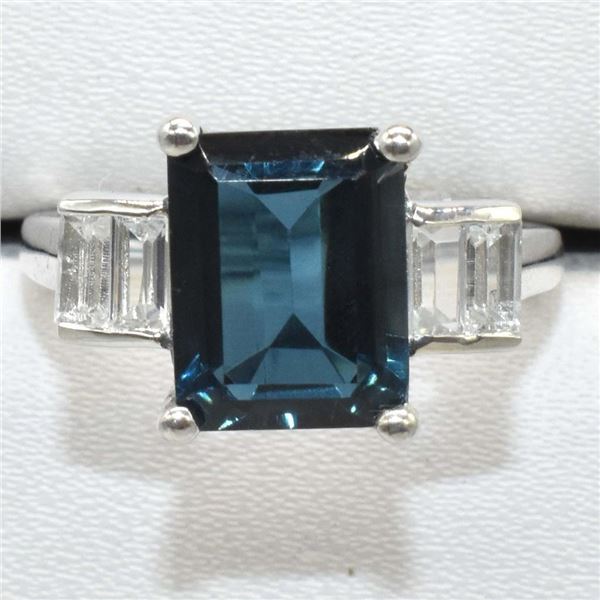 Silver London Blue Topaz(4.5ct) Rhodium Plated Ring (~weight 3.65g), Suggested Retail Value $300 (Es