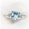 Image 1 : 10K White Gold Blue Topaz(0.9ct) 2 Diamond(0.03ct) Heart Shaped Ring (~Size 6)(), Made in Canada, Su