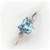 Image 2 : 10K White Gold Blue Topaz(0.9ct) 2 Diamond(0.03ct) Heart Shaped Ring (~Size 6)(), Made in Canada, Su