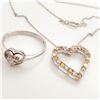 Image 2 : Silver Natural Citrine Cubic Zirconia Heart Shaped Ring And Necklace Set, Suggested Retail Value $24