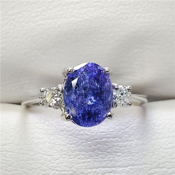 10K White Gold Tanzanite(1.2ct) Diamond(0.18ct) Claw Set, 1 Very Intense Blue With Purplish Overtone