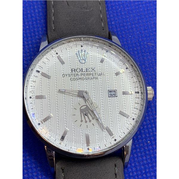 Gents New Quarts Replics Rolex Leather Strap Wrist Watch