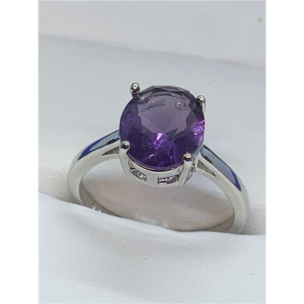 Ladies Oval Cut Amethyst Style Gemstone Silver Ring