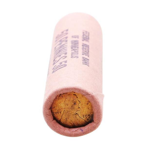 Original Bank Wrapped Roll of (50) Brilliant Uncirculated 1958-D Lincoln Wheat Cent Coins