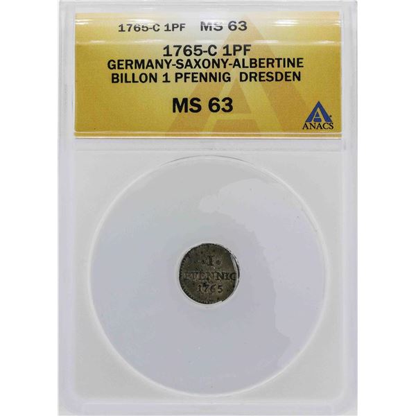 1765-C Germany Pfennig Dresden Coin ANACS MS63