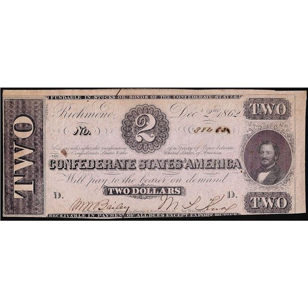 1862 $2 Confederate States of America Note