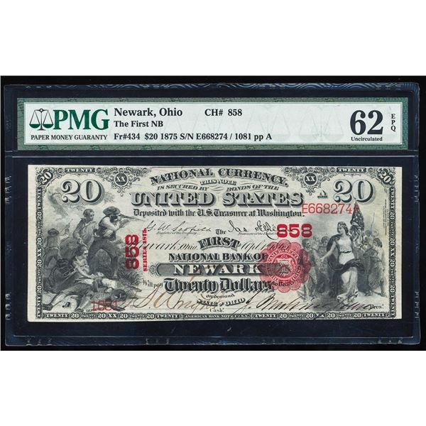 First Charter 1875 First NB Newark, OH CH# 434 National Note PMG Uncirculated 62EPQ
