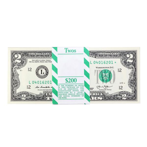 Pack of (100) Consecutive 2013 $2 Federal Reserve STAR Notes San Francisco
